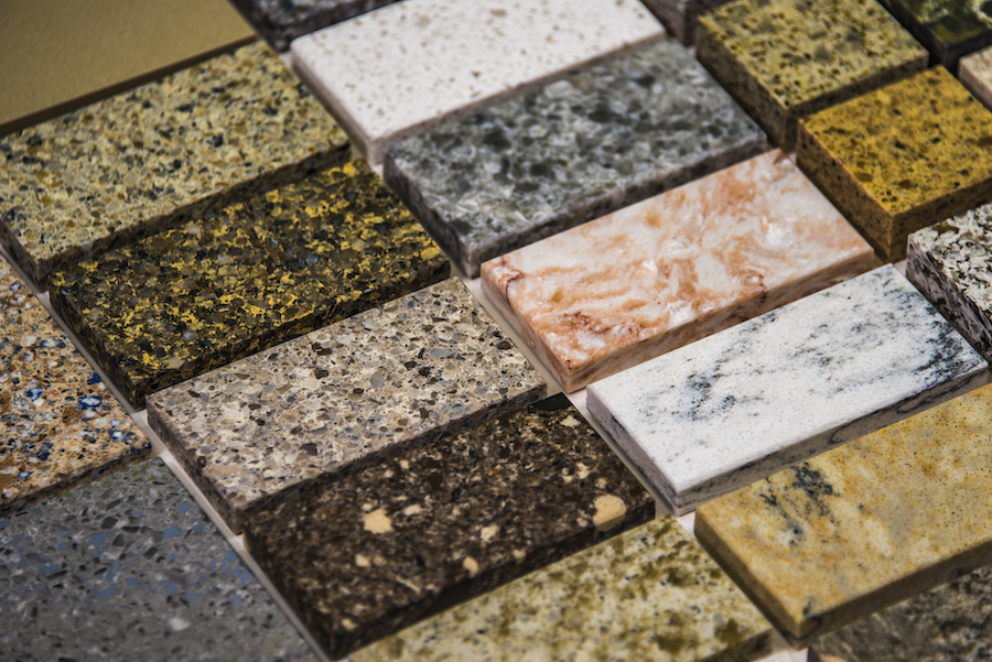 Samples of natural stones used in countertops 