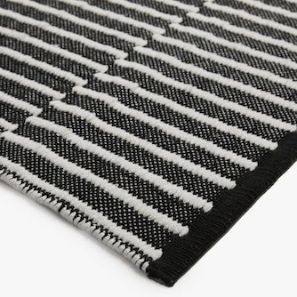 close of ups black and white striped rug