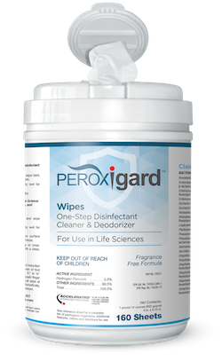 a container of Peroxigard Wipes