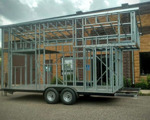 the all metal framing of the tiny home